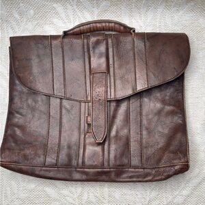 vintage distressed brown leather briefcase portfolio bag